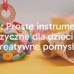 Colorful homemade musical instruments for kids, including jingle bells made from buttons and cardboard, a DIY kazoo from a paper towel roll, bright and playful, illustrative style.