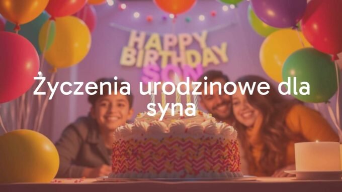 A happy birthday celebration for a son, colorful balloons, shiny birthday cake with candles, warm and loving family atmosphere, bright and cheerful lighting, realistic style.