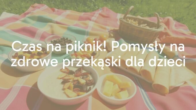 A colorful picnic blanket with healthy snacks for kids, including millet porridge with dried fruits and thyme pancake rolls, outdoors on a sunny day, vibrant and inviting.