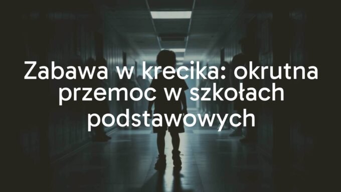 Dark and unsettling scene in a school hallway, depicting a shadowy figure of a child being targeted by peers, with dramatic lighting highlighting fear and tension, realistic.