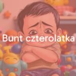 A frustrated four-year-old child crossing arms, colorful toys scattered around, expressive emotions, modern illustration style.