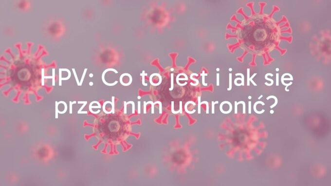 A microscopic view of HPV virus particles, abstract medical illustration, blue and pink hues, scientific and informative style.