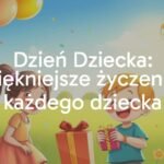 Happy smiling children playing outside, colorful balloons, bright sunny day, festive atmosphere, child holding a present, warm and joyful mood, illustrative style.