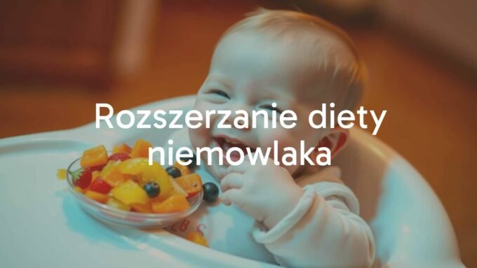 A happy baby eating mashed fruits, high chair, colorful food, soft lighting, warm and joyful atmosphere, realistic.