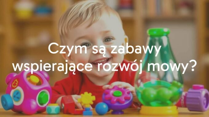 A smiling child playing with colorful educational toys, engaging in speech development activities, bright and cheerful atmosphere, illustration style.