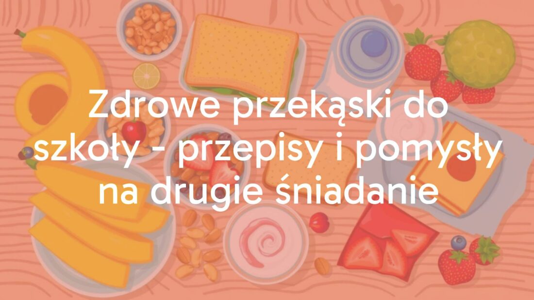A colorful arrangement of healthy school snacks, including fresh fruits, nuts, sandwiches, and yogurt, on a wooden table, bright and inviting, illustrative style.