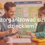 A happy parent and child at home, organizing daily activities with a colorful schedule planner, warm and cozy atmosphere, realistic.