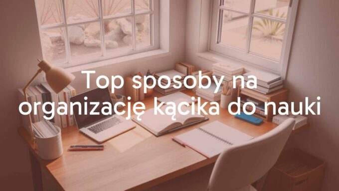A well-organized study corner with a wooden desk, books, laptop, and stationery, natural light, cozy and motivational atmosphere, realistic.